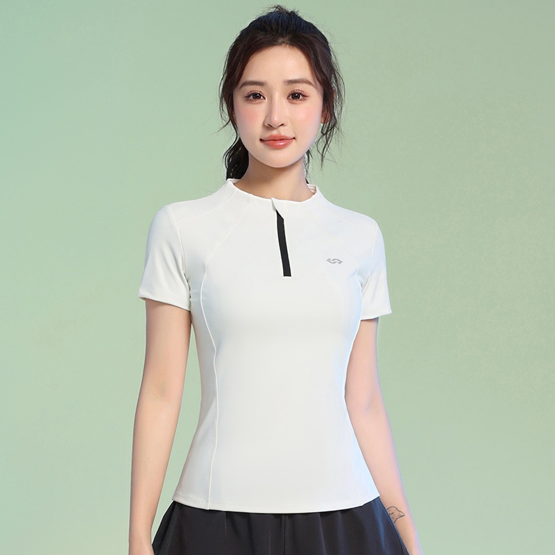 Áo thể thao nữ tay ngắn khóa kéo [Louro A6], phối lưới siêu thoáng, phù hợp tập thể thao, gym, yoga | BigBuy360 - bigbuy360.vn