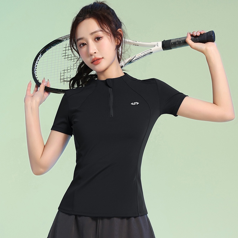 Áo thể thao nữ tay ngắn khóa kéo [Louro A6], phối lưới siêu thoáng, phù hợp tập thể thao, gym, yoga | BigBuy360 - bigbuy360.vn