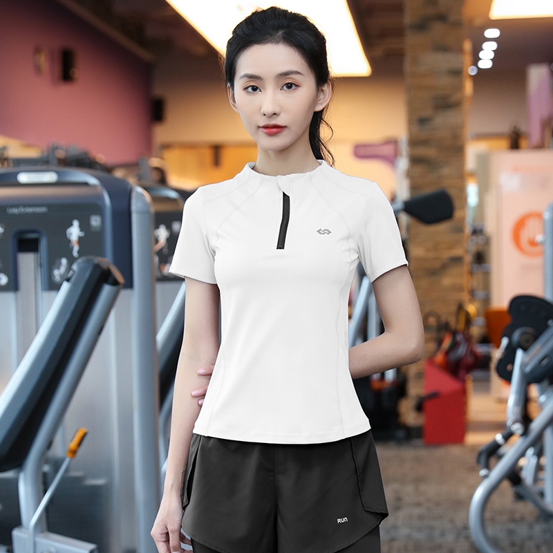 Áo thể thao nữ tay ngắn khóa kéo [Louro A6], phối lưới siêu thoáng, phù hợp tập thể thao, gym, yoga | BigBuy360 - bigbuy360.vn