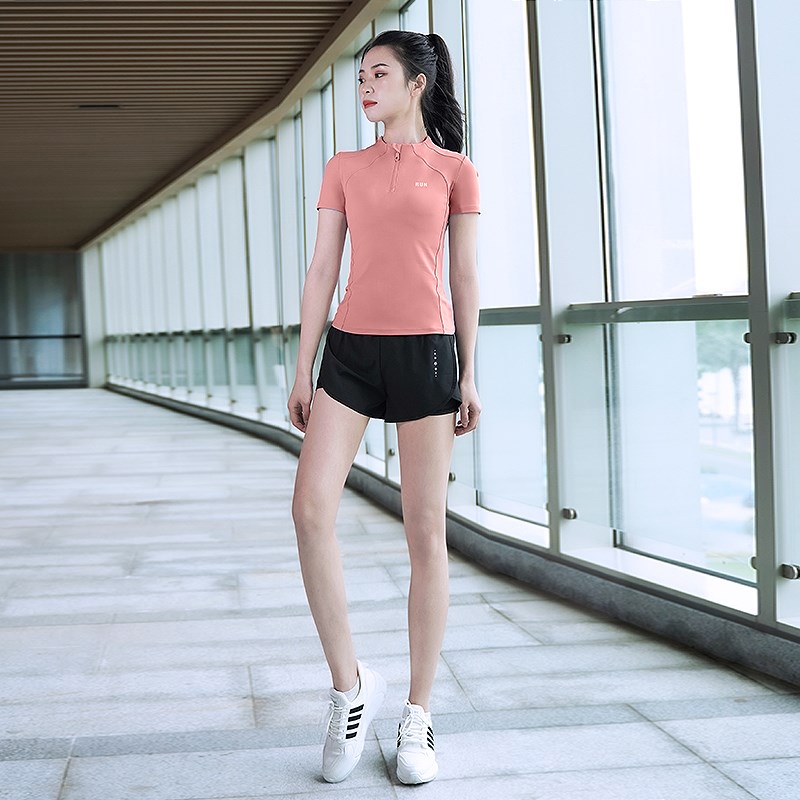 Áo thể thao nữ tay ngắn khóa kéo [Louro A6], phối lưới siêu thoáng, phù hợp tập thể thao, gym, yoga | BigBuy360 - bigbuy360.vn