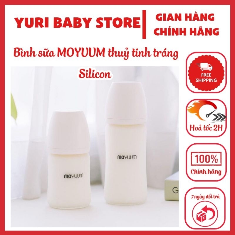 Bình sữa MOYUUM thủy tinh tráng Silicon chính hãng
