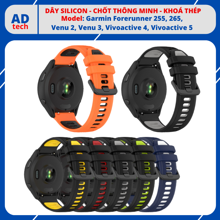 Dây Silicon cao su 22mm hai màu Quick Release đồng hồ Garmin Forerunner 265 255 Venu 3 venu 2 vivoactive 4 5