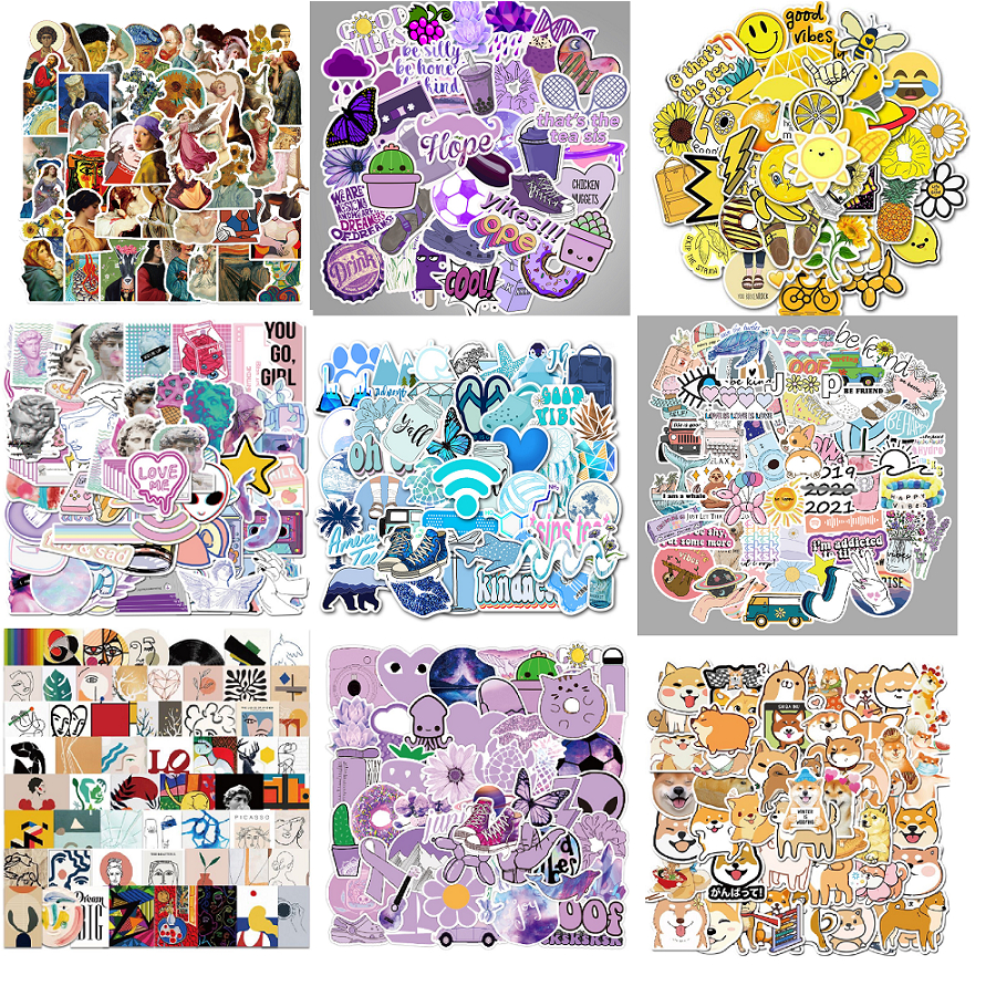 Set 50 Tấm Sticker dán hoạt hình chống nước sticker dán mũ bảo hiểm vali laptop cực xinh