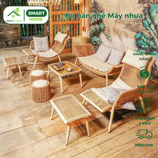 Full Bộ bàn ghế tựa mây Smarthomes trang trí phòng khách, ban công sang trọng/HCM