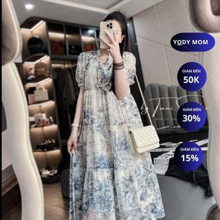 Đầm babydoll hoa nhí YODY MOM dáng xòe rộng xinh xắn chất vải lụa tơ 2 lớp dáng váy dài rộng thoải mái