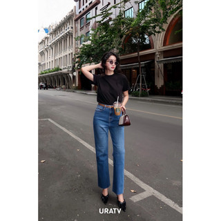 Quần jean nữ ống đứng basic trơn line cắt URATV