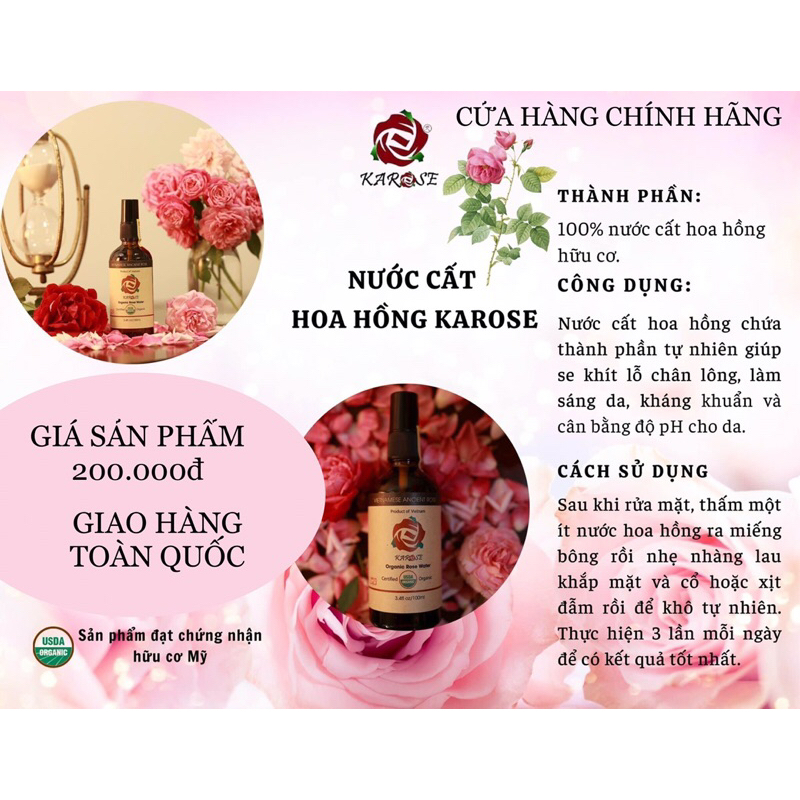 (DATE MỚI NHẤT, 100ml) Nước Cất Hoa Hồng Karose