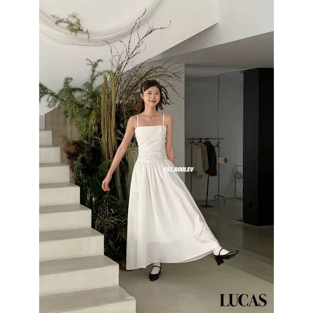 Váy fst 2 dây cổ vuông dáng a dài basic
