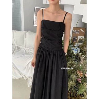 Váy fst 2 dây cổ vuông dáng a dài basic
