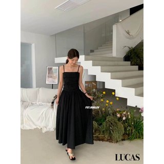 Váy fst 2 dây cổ vuông dáng a dài basic