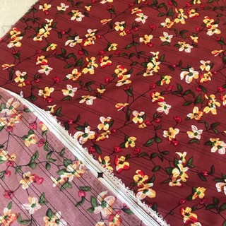 Vải lụa đũi đỏ hoa nhí, khổ 1m5 - chất mềm mại, ít nhăn, không cần lót, co giãn nhẹ - may đồ bộ, áo kiểu, đầm nữ