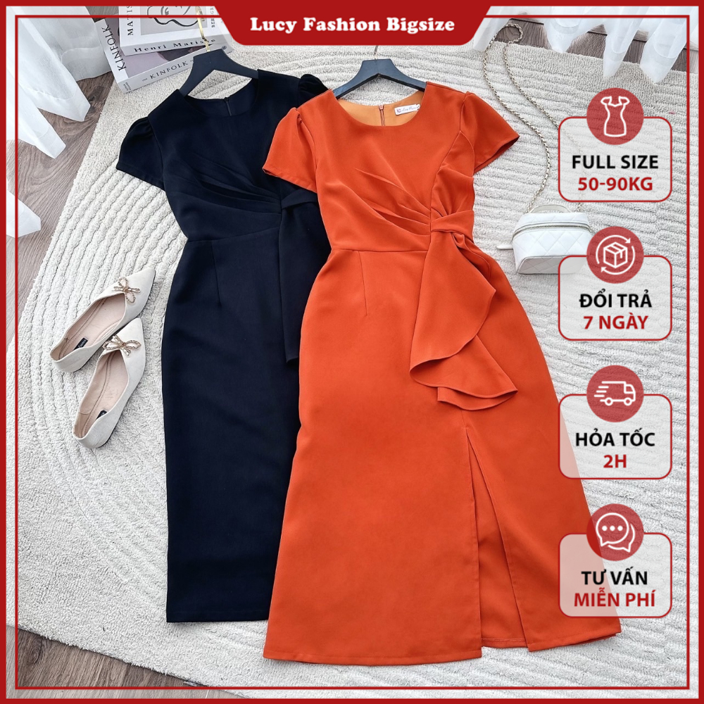 Váy đầm bigsize nữ dự tiệc đi chơi kiểu eo phối tà chất tuyết mưa LUCY big size 50 - 90 kg