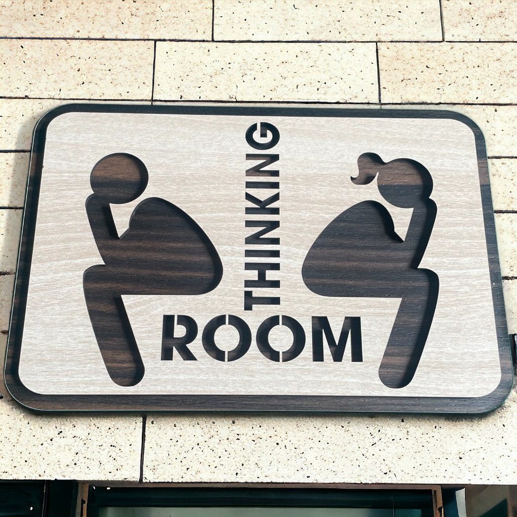 Biển Báo Nhà Vệ Sinh , Toilet , WC , Thinking Room bằng gỗ 25x18cm