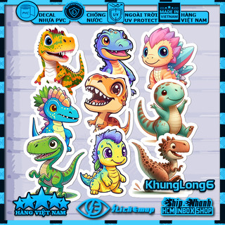 Sticker khủng long hình dán cute khủng long sticker chống nước, dán mũ bảo hiểm, laptop, vali