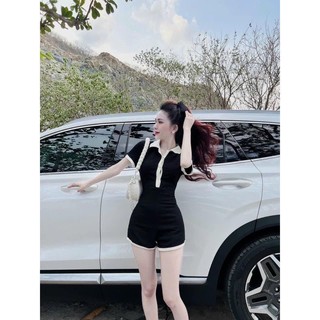 Jumsuit ngắn cho nữ cổ áo sơ mi siêu xinh chất thun gân co giãn