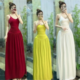 D683 - đầm maxi 2 dây dáng xoè vải lụa mát - ngọc lucie