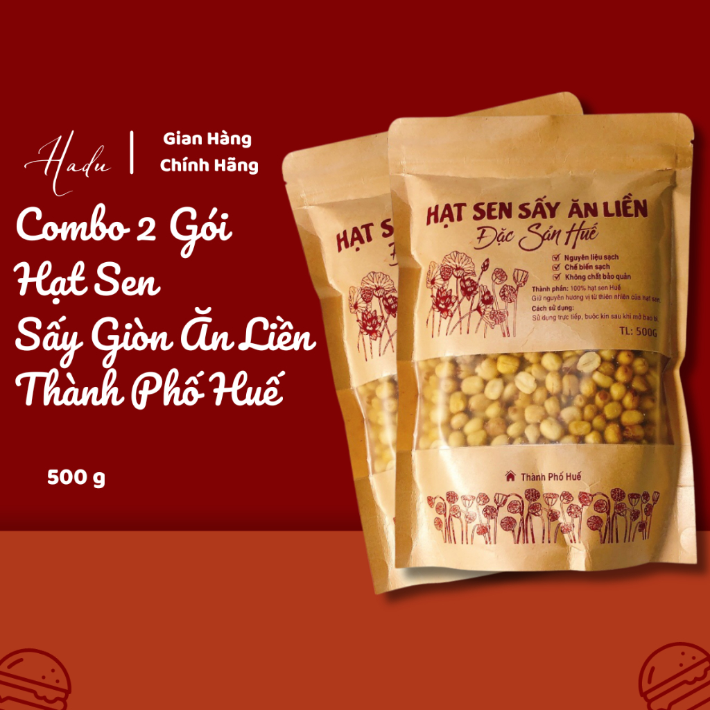 (Combo 2 Gói) Hạt Sen Sấy giòn Ăn Liền Thành Phố Huế-500g