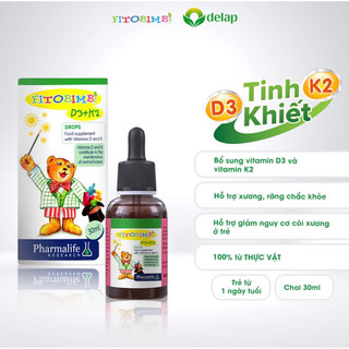 Siro FITTOBIMBI D3+K2 Hỗ trợ hấp thu canxi, hỗ trợ xương răng chắc khoẻ cho bé từ sơ sinh