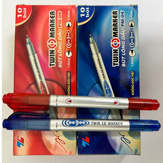 Hộp 10 cây bút lông dầu đầu nhỏ thiên long tl pm04 xanh-đỏ .