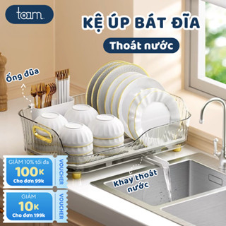  Kệ úp chén bát đĩa TOAM thoát nước thông minh ống đựng đũa khay trượt khay úp ly rổ đựng trái cây đa năng trong suốt 