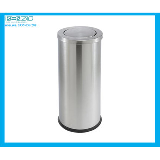 Thùng rác inox nắp lật xoay kenzio màu inox k-a35-o