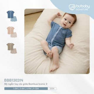 [CHÍNH HÃNG] Bộ quần áo sơ sinh ngắn tay cài giữa Bambus Iconic 2 Bu