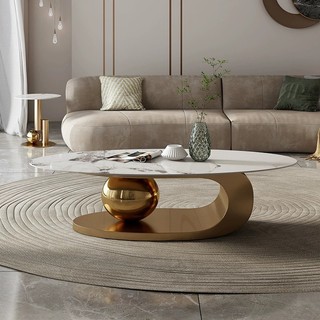 Bàn trà sofa bóng mặt đá elip, bàn uống nước decor phòng khách, bàn trà chân sắt sơn tĩnh điện nc furniture