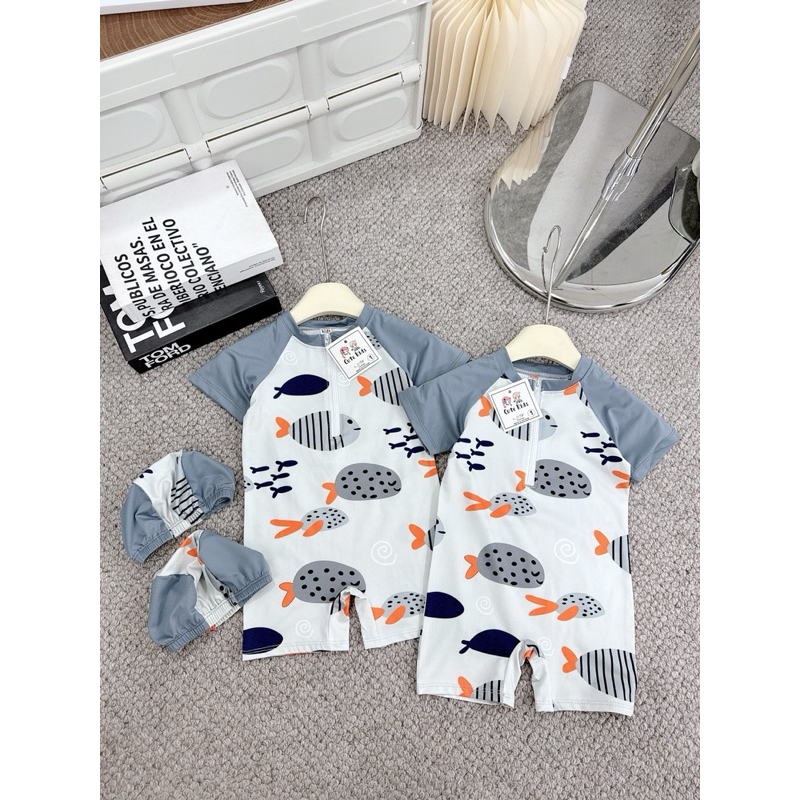 Đồ Bơi Liền Thân Bé Trai Kèm Mũ (8-30kg)