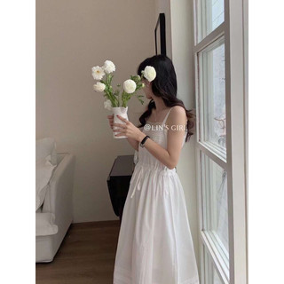 [ Room90 ] Đầm/ váy dài 2 dây viền ren chun eo vintage Hàn Quốc 3008