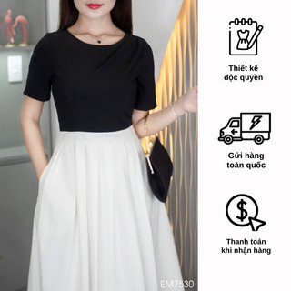 Đầm EMY EM7530 Xoè Phối Đen+Trắng
