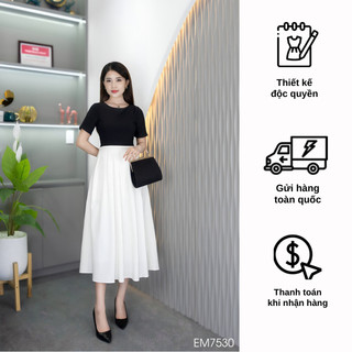 Đầm EMY EM7530 Xoè Phối Đen+Trắng