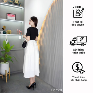 Đầm EMY EM7530 Xoè Phối Đen+Trắng