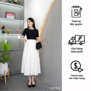 Đầm EMY EM7530 Xoè Phối Đen+Trắng