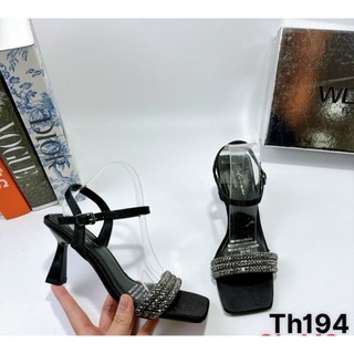 Giày cao gót nữ quai ngang, guốc nữ hạt xoàn gót nhọn mã H90
