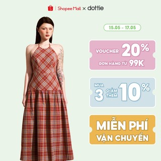DOTTIE - Đầm maxi cổ yếm đan dây - Đỏ - D0548