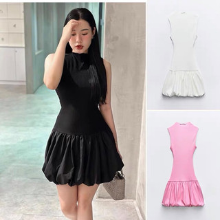 Đầm cổ cao sát nách khoét lưng hàng TQ
