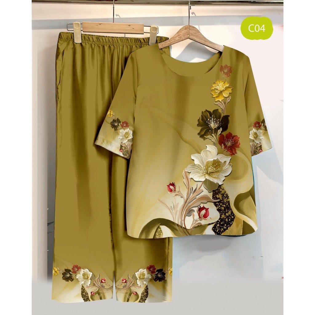 ĐỒ BỘ LỤA cao cấp dành tặng mẹ tặng bà, mặc đi làm đi chơi đều đẹp, form suông đủ size 40-85 kg