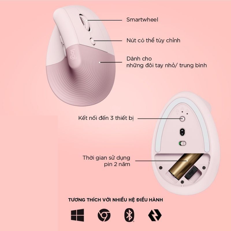 Chuột không dây công thái học Logitech Lift Vertical Bluetooth|USB Giảm ồn Kết nối đa thiết bị Chính hãng BH 12 Tháng | BigBuy360 - bigbuy360.vn