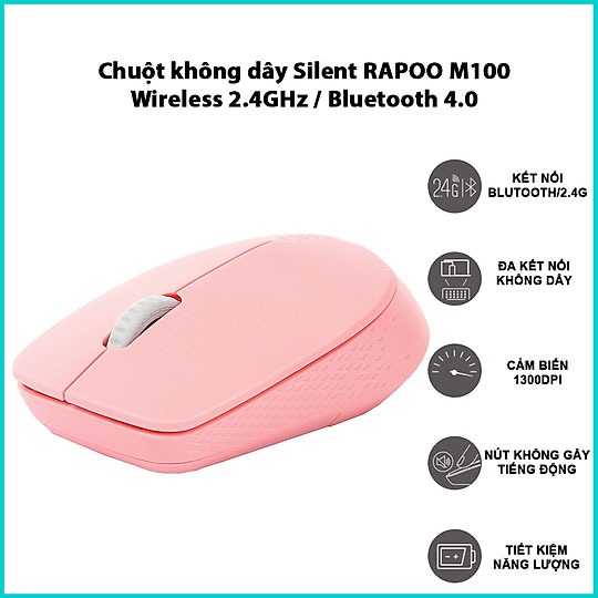 chuột không dây bluetooth Rapoo M100 silent, chuột thiết kế chống ồn thích hợp cho sử dụng văn phòng