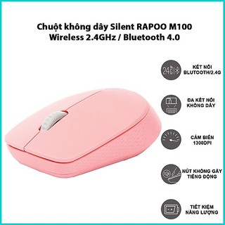 Chuột không dây bluetooth Rapoo M100 silent, chuột thiết kế chống ồn thích hợp cho sử dụng văn phòng