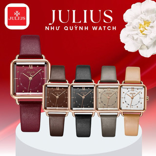 Đồng Hồ Nữ JA-1123 Julius Hàn Quốc hình chữ nhật dây da (5 màu) : Đỏ, Nâu, Xám, Kem,Đen