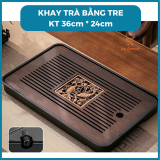  Khay Trà Băng Tre Hun Khói Cao Cấp Kèm Khay Đựng Nước 36*24cm Khay Đựng Ấm Chén Bằng Gỗ Khay Đựng Trà Đạo Bằng Tre 