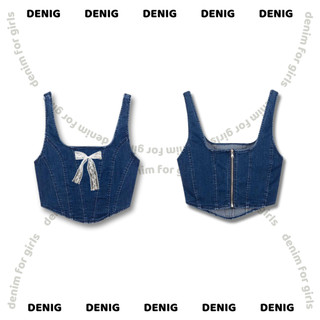   KHÔNG KÈM NƠ  Áo hai dây jean kiểu dáng corset phối khóa kim loại DENIG - BAOBAO TOP 