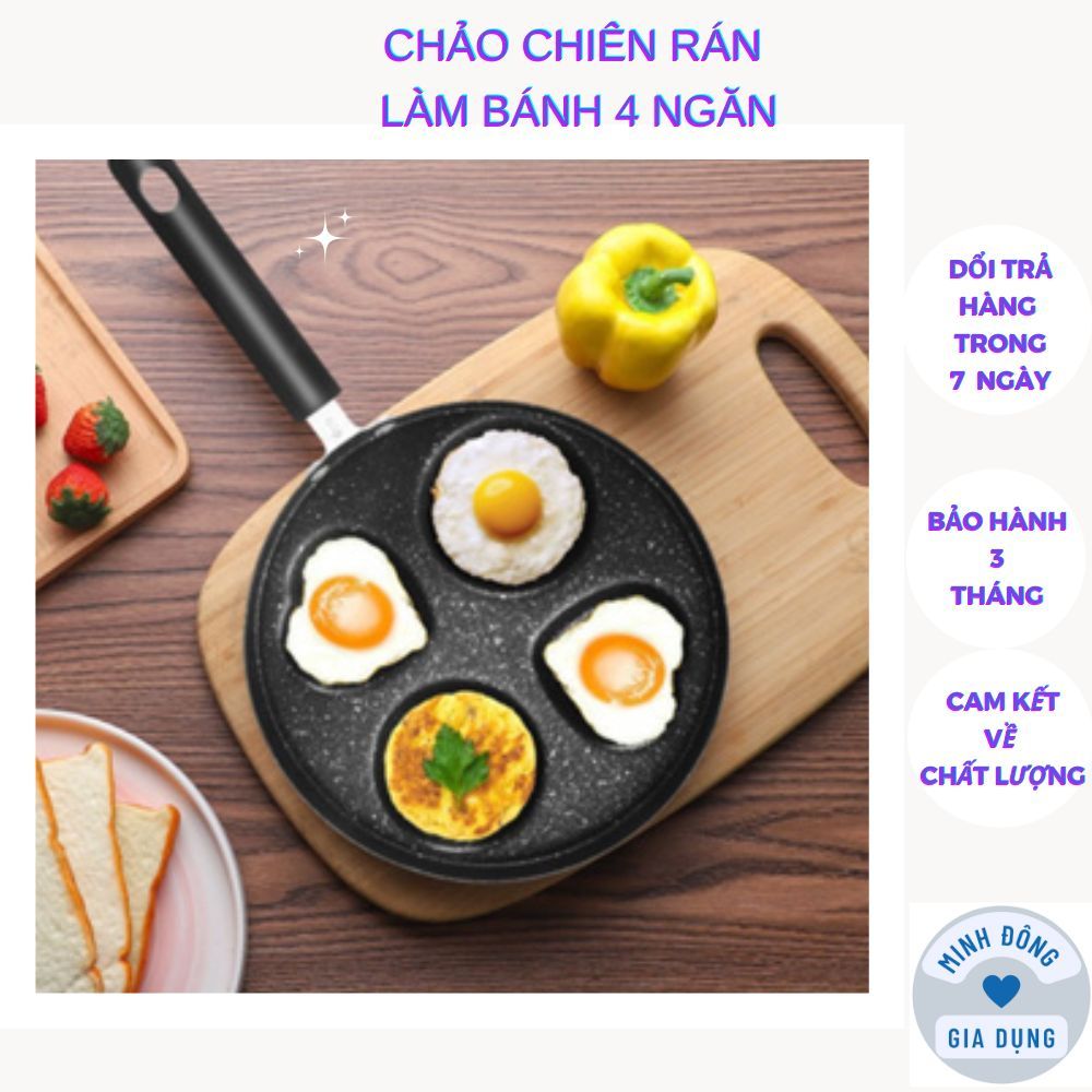 Khuôn Chảo Chiên Rán Trứng Làm Bánh 4 Ngăn Chống Dính - Chảo Vân Đá nấu được cả bếp từ và bếp gas hình trái tim