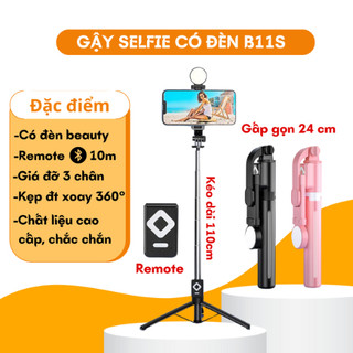 Gậy Chụp Ảnh 3 Chân B11S Thế Hệ Mới - Có Đèn Led Trợ Sáng - Nút Bluetooth Điều Khiển Từ Xa - Chính Hãng HKDOTI