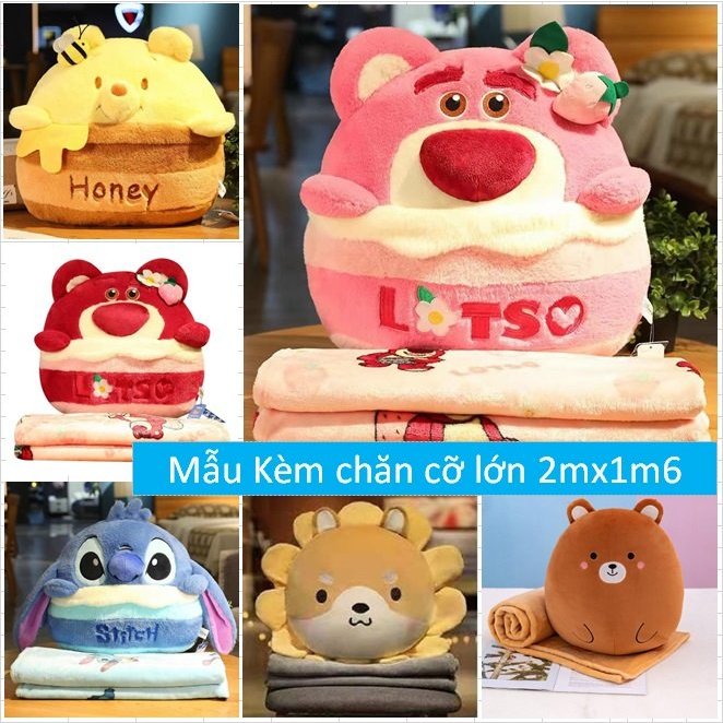 (Kèm chăn 2mx1m6)Chăn Gối văn phòng bánh kem đỏ, heo hồng hoa, cú xanh 2in1(#Gối_Chăn)