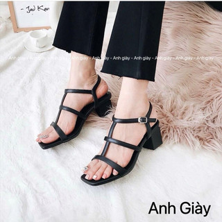 SD40 - Sandal dây mảnh mũi vuông da lì  gót trụ 5p , kiểu dáng trẻ trung phong cách Hàn Quốc phù hợp đi chơi, đi làm