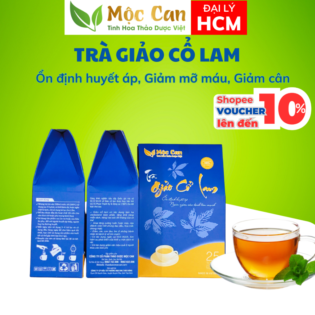 Combo 3 hộp Trà giảo cổ lam Mộc Can giảm mỡ máu ổn định huyết áp hộp 25 túi lọc