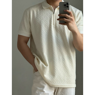 Áo polo gân thun dây kéo, dáng suông, chất liệu cotton gân thoáng mái