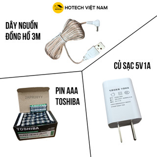Phụ kiện đồng hồ led để bàn hoặc treo tường Hotech đủ củ sạc 5V1A, dây cáp nguồn 3 mét, pin AAA giữ giờ tiện lợi PKDHOH